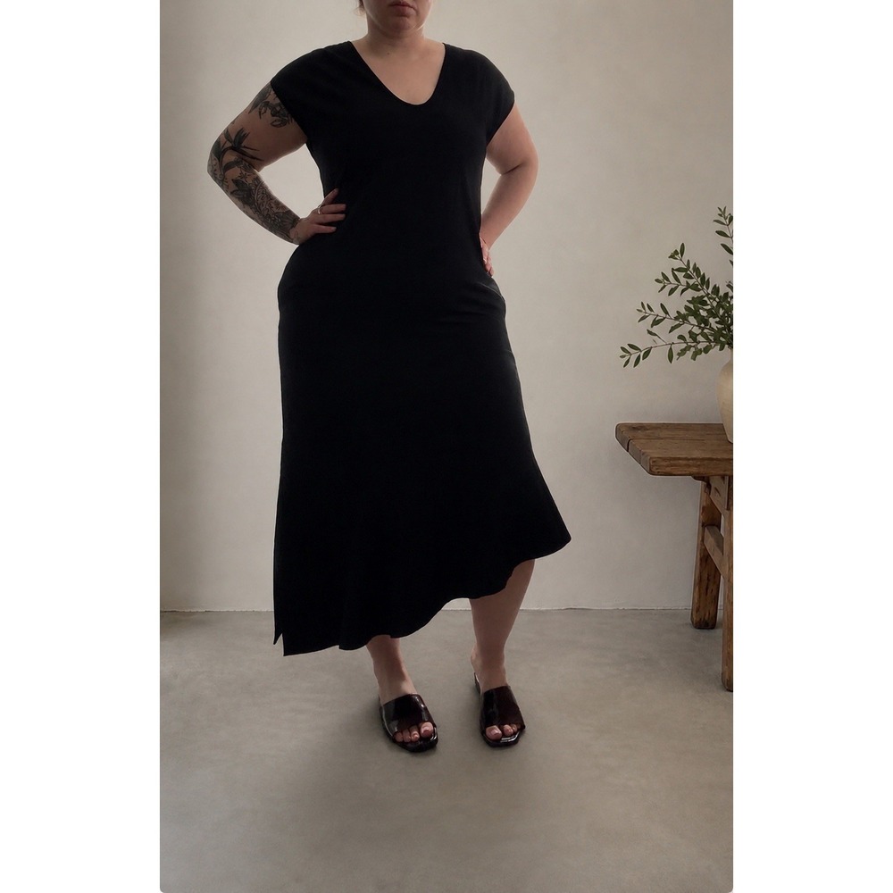 Zero Maria Cornejo Dress Black Asymmetrical Linen Minimalist Capsule Lagenlook